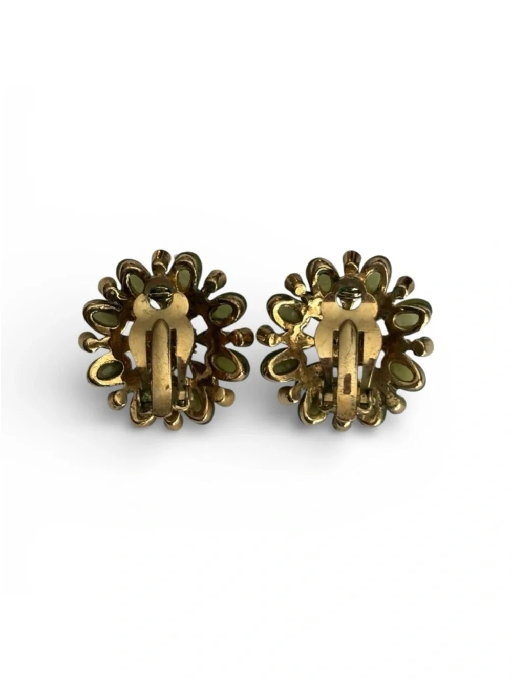Clip On Floral Rhinestone Earrings Carolee Green Teal Cluster